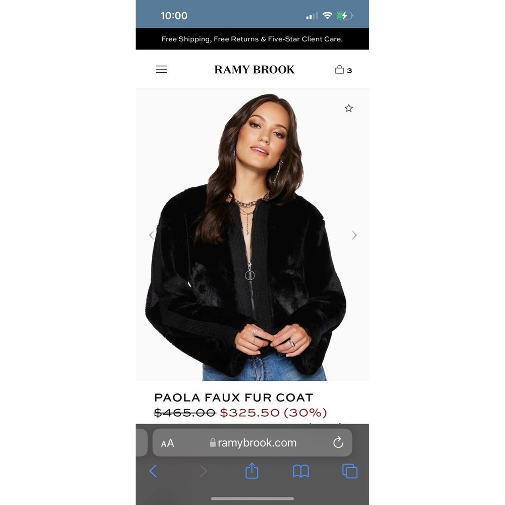 NWT Ramy Brook Paola Black Faux Fur L Retails $465